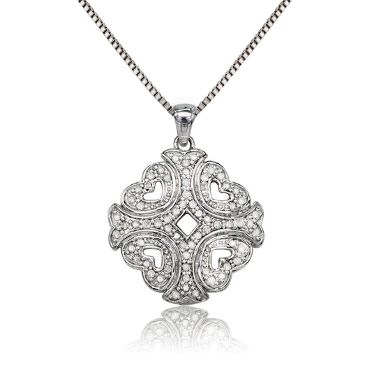 Sterling Silver 0.30 ct TDW White Diamond Fancy Pendant Necklace