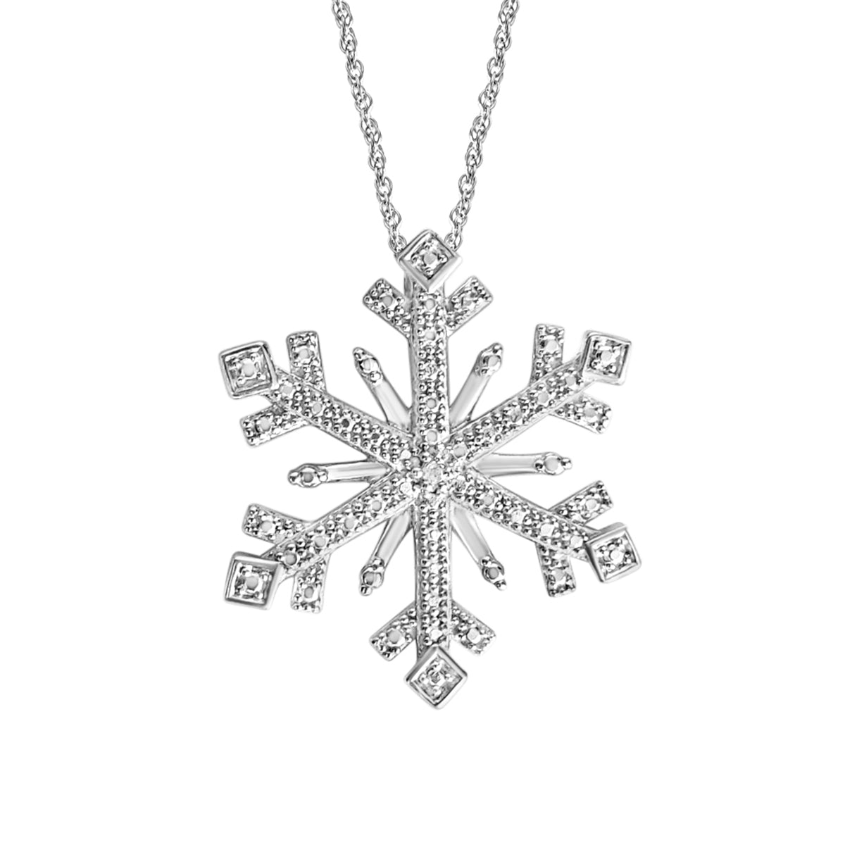 Sterling Silver Diamond Accent Snowflake Pendant 18-inch Necklace