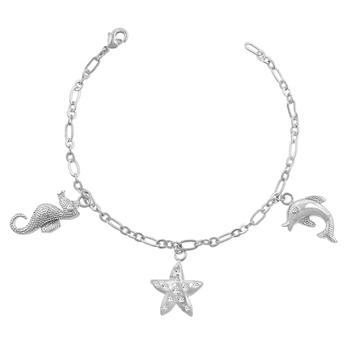 Precious Stars Silvertone Seashore Charm Chain Bracelet