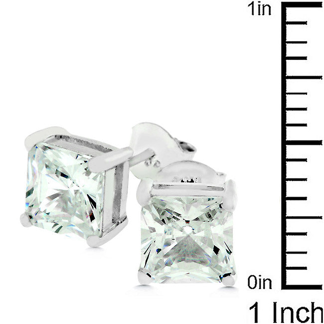 Precious Stars Sterling Silver 7 mm Princess-cut Cubic Zirconia Earring Studs