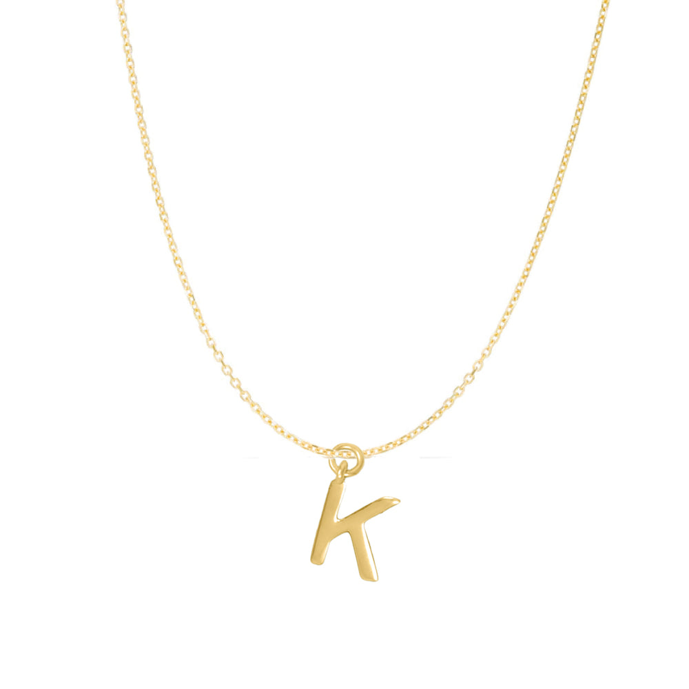 Precious Stars 14K Goldplated Sterling Silver Polished K Charm with Goldfilled 1.5mm Cable Chain (16)