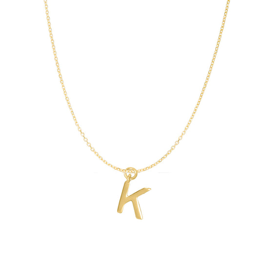 Precious Stars 14K Goldplated Sterling Silver Polished K Charm with Goldfilled 1.5mm Cable Chain (16)