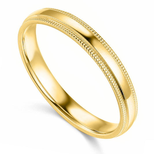 14k Yellow Gold 3mm Unisex Standard-fit Polished Milgrain Wedding Band
