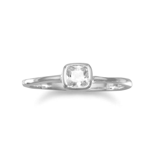 Sterling Silver Clear Square Cubic Zirconia Ring