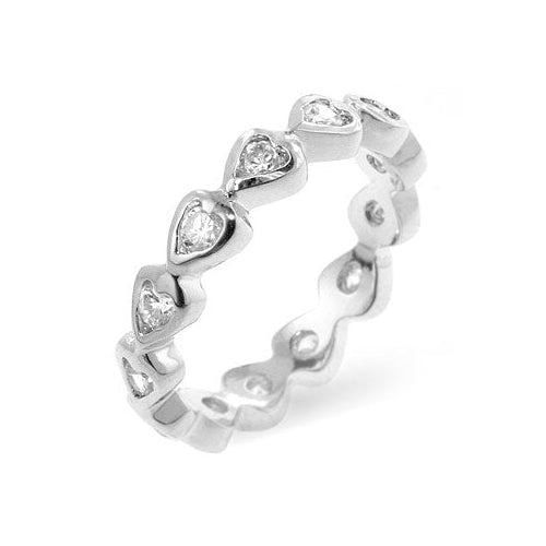 Precious Stars Silvertone Round-Cut Cubic Zirconia Heart-Shape Eternity Ring