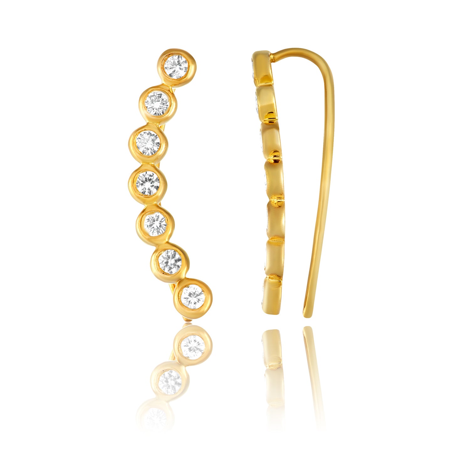 Yellow Goldplated Silver 0.75ct TDW White Diamond Climber Earrings