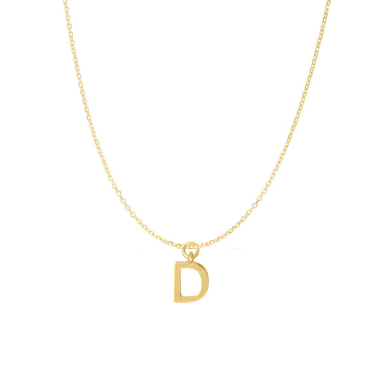 14K Goldplated Sterling Silver Polished "D" Charm With Goldfilled 1.5mm Cable Chain