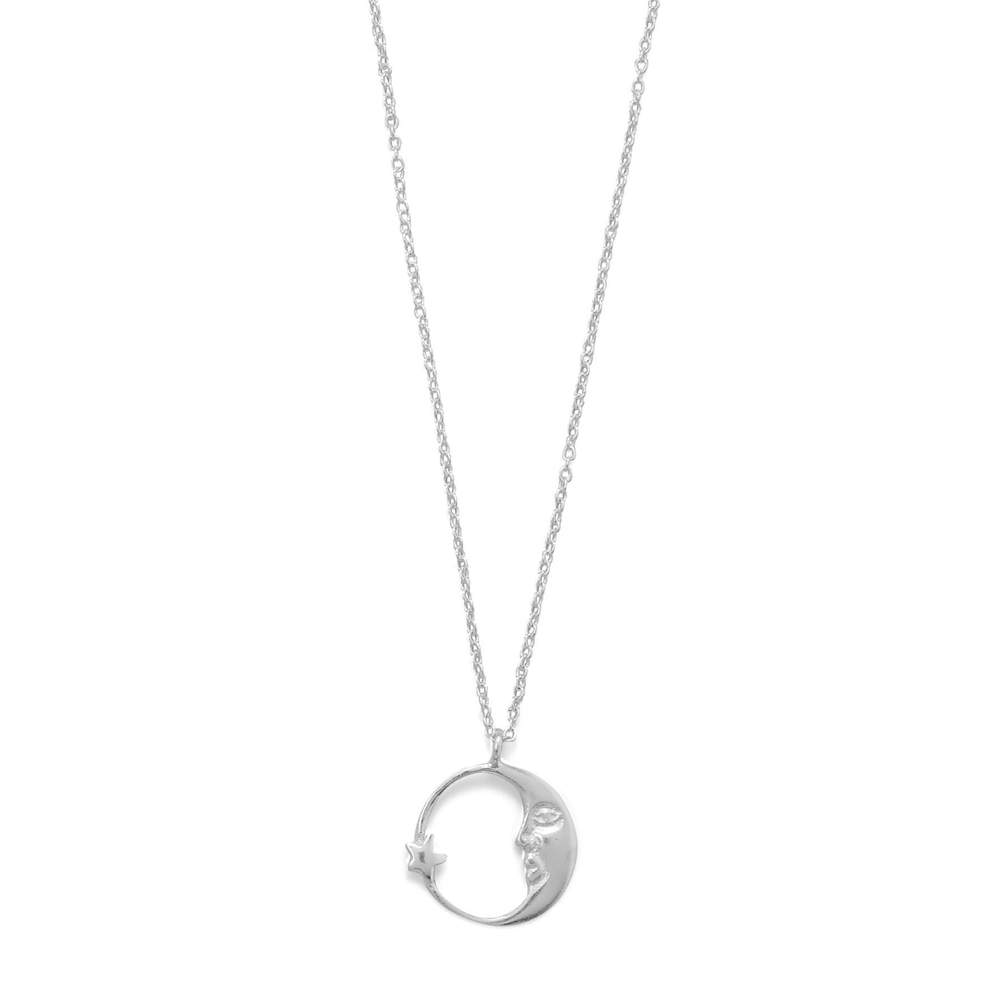 Sterling Silver Crescent Moon with Star Necklace