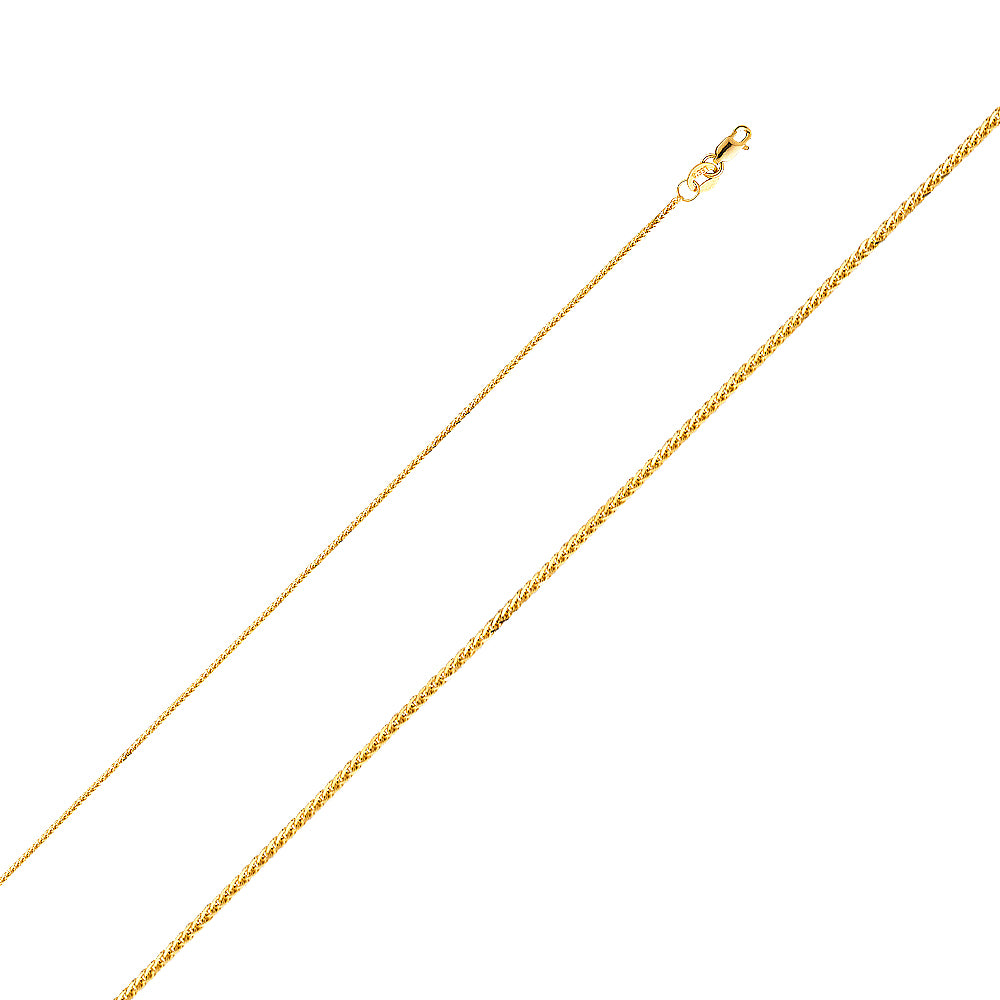 14k Yellow Gold 0.8mm Diamond-cut Wheat Pendant Chain Necklace