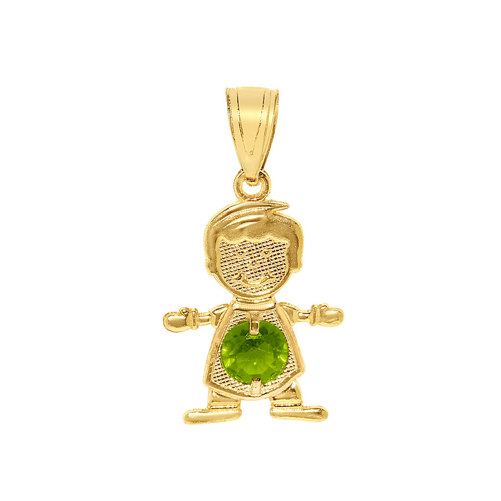 14k Yellow Gold Round-cut Cubic Zirconia August Birthstone Boy/Son Pendant with Square Wheat Chain