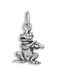 Sterling Silver Frog Playing Violin Bracelet Charm