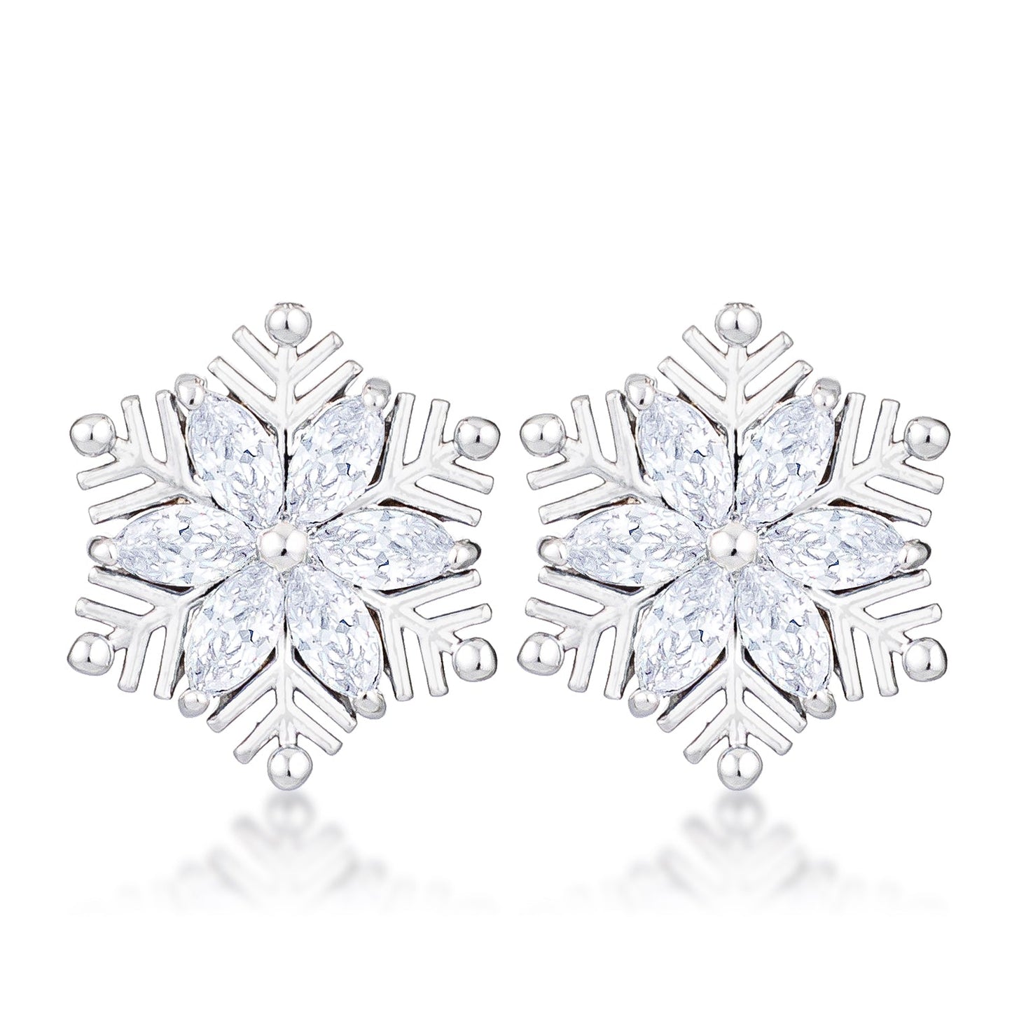 Precious Stars Silvertone Clear Cubic Zirconia Snowflake Earring Studs
