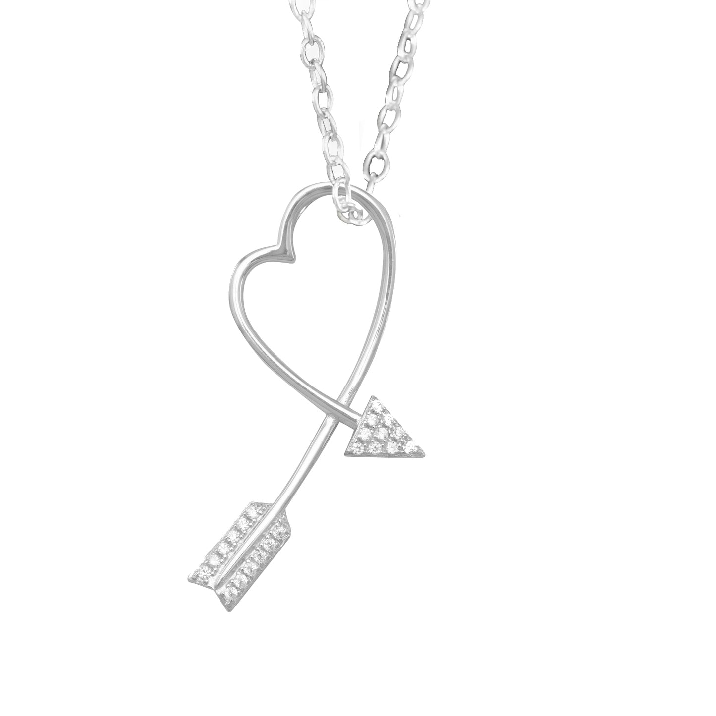Precious Stars Jewelry Sterling Silver Cubic Zirconia Arrow Heart Slide Pendant with 16-inch Cable Chain