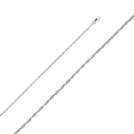 14k White Gold 1.5mm Light Diamond-cut Solid Rope Chain Necklace