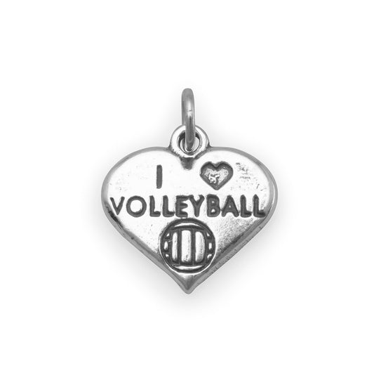 Sterling Silver I Love Volleyball Bracelet Charm