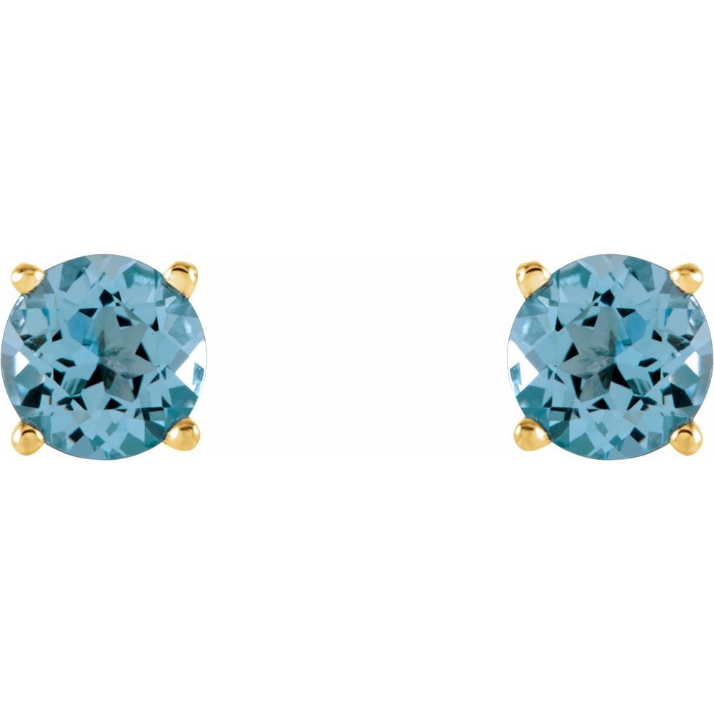 14k Yellow Gold 5 mm Natural Sky Blue Topaz Stud Earrings