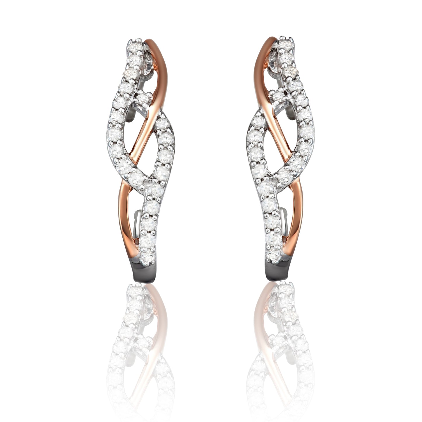 Rose Goldplated Silver 0.32ct TDW White Diamond Semi-Hoop Earrings