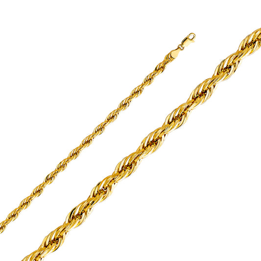 14k Yellow Gold 5mm Silky Diamond-cut Hollow Rope Unisex Chain Necklace