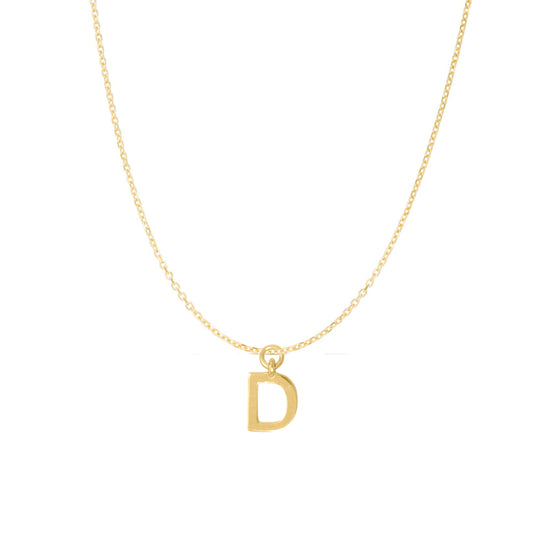 Precious Stars 14K Goldplated Sterling Silver Polished D Charm with Goldfilled 1.5mm Cable Chain