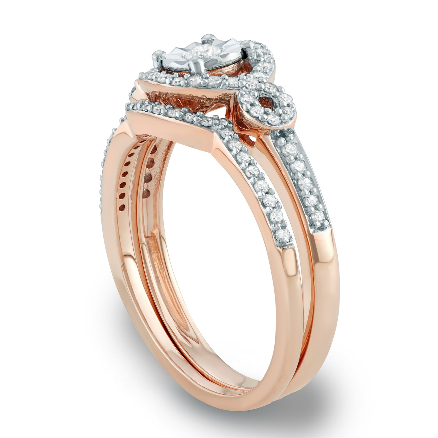 10k Rose Gold 0.40ct TDW White Diamond Halo Bridal Set