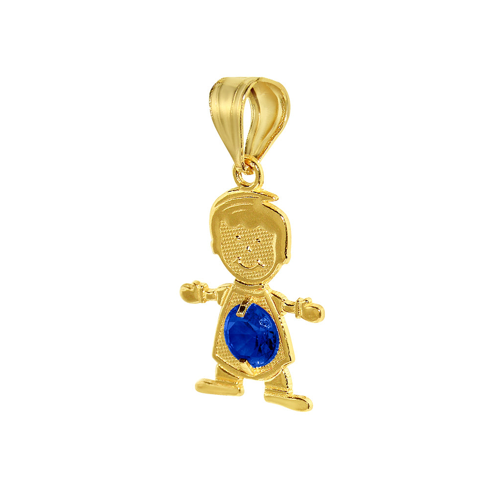 14k Yellow Gold Round-cut Cubic Zirconia September Birthstone Boy/Son Pendant with Square Wheat Chain