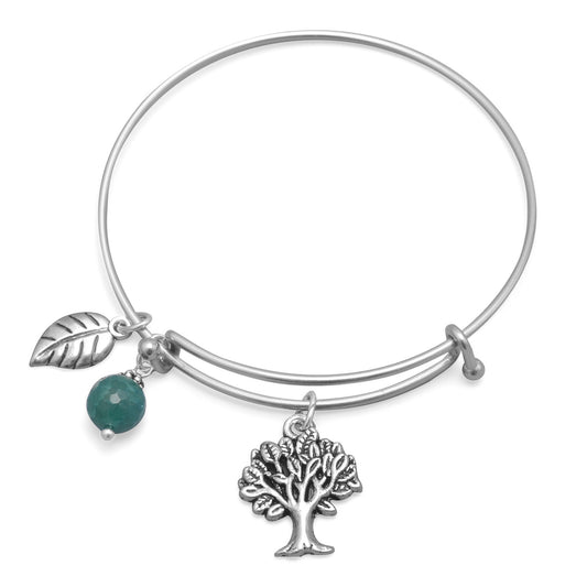 Silvertone Expandable Tree Charm Fashion Bangle Bracelet