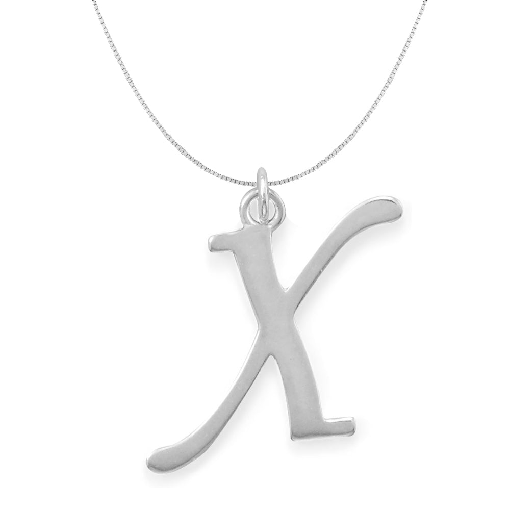 Sterling Silver Initial Letter X Pendant and Thin Box Chain