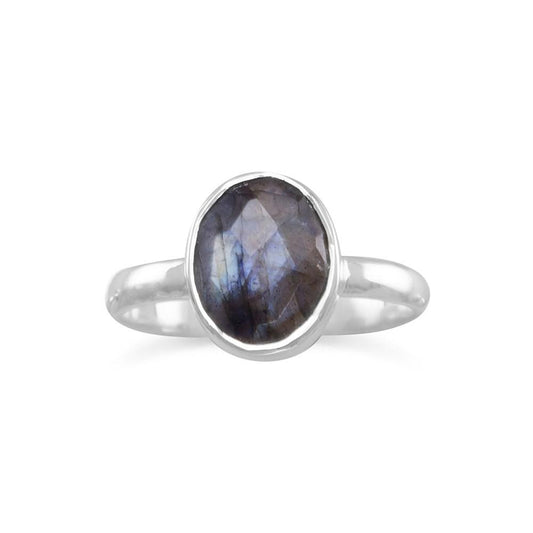 Sterling Silver Faceted Labradorite Stackable Ring