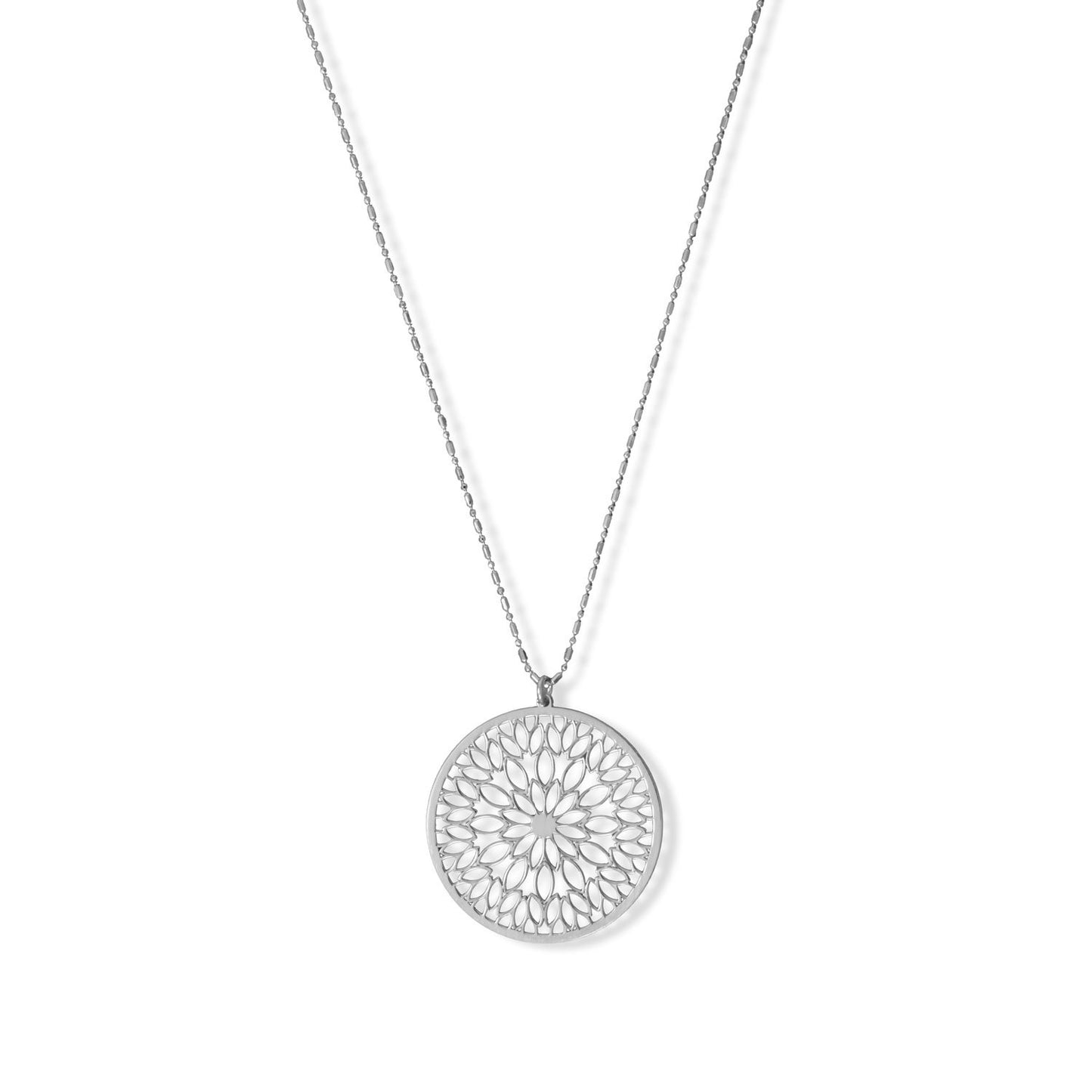 Sterling Silver Round Flower Disk 18" Necklace