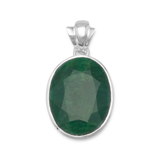 Sterling Slver Oval-shaped Green Beryl Pendant with Diamond Cut Rope Chain (16")