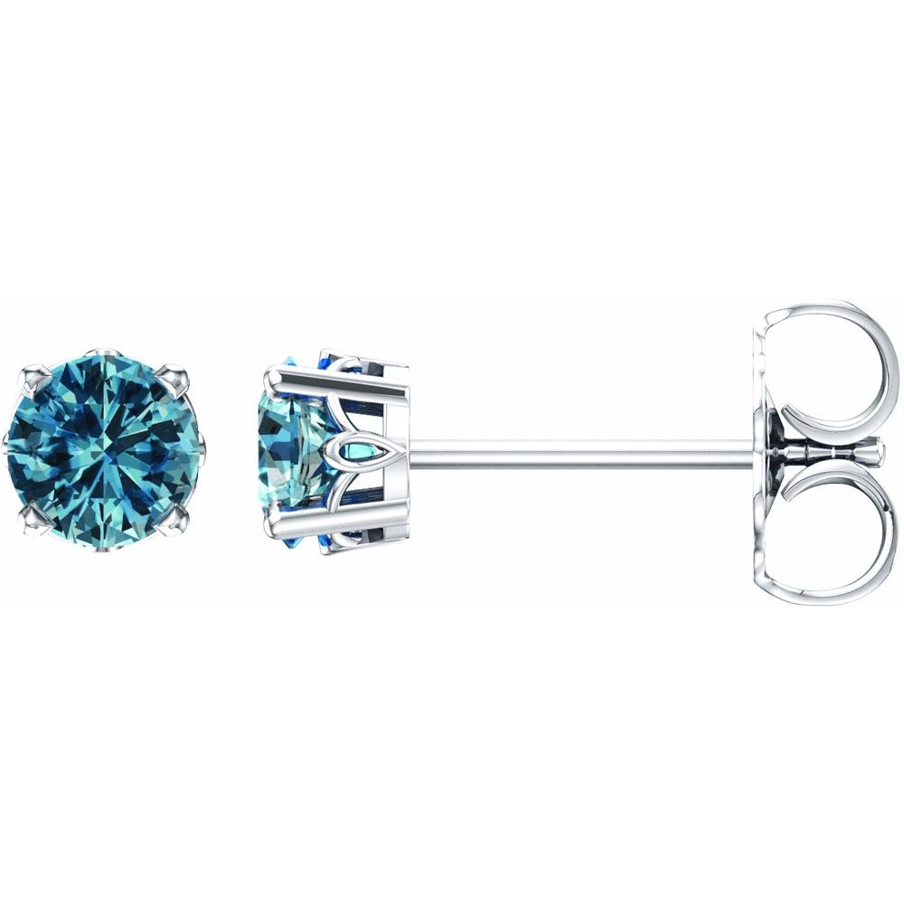 14k White Gold Natural Swiss Blue Topaz 4-Prong Scroll Setting Stud Earrings