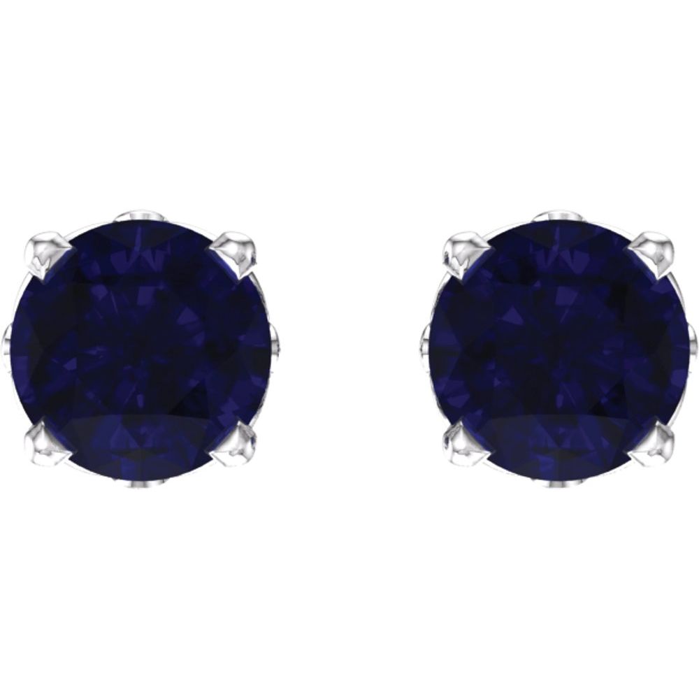 14k White Gold Lab-Grown Sapphire 4-Prong Scroll Setting Stud Earrings