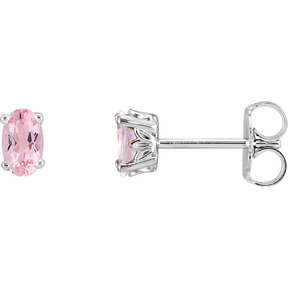 14k White Gold Natural Pink Morganite Oval Stud Earrings