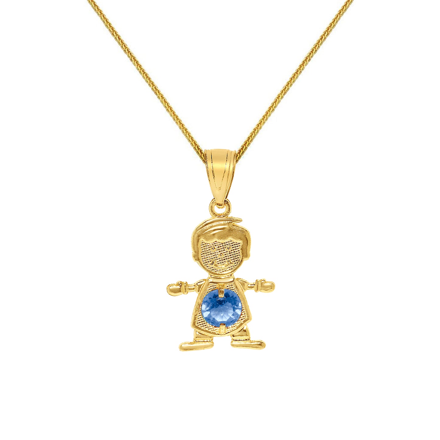 14k Yellow Gold Round-cut Cubic Zirconia December Birthstone Boy/Son Pendant with Square Wheat Chain