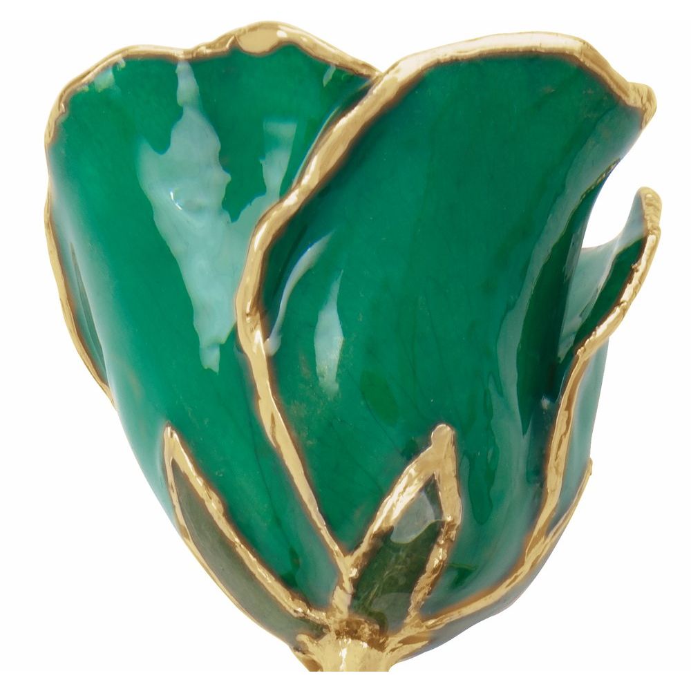 Lacquered Emerald Colored Rose with Gold Trim