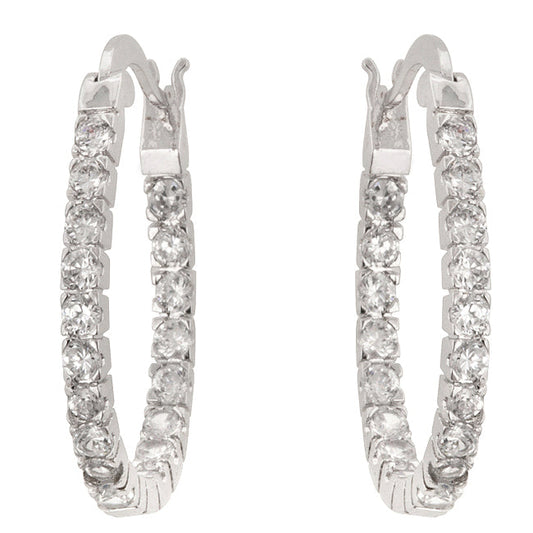 Precious Stars Silvertone 27mm CubiC Zirconia Inside Out Hoop Earrings