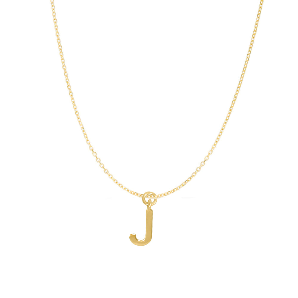 14K Goldplated Sterling Silver Polished "J" Charm With Goldfilled 1.5mm Cable Chain