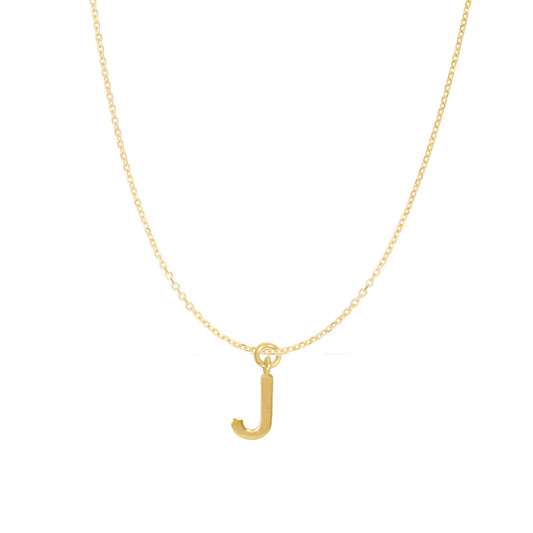 14K Goldplated Sterling Silver Polished "J" Charm With Goldfilled 1.5mm Cable Chain