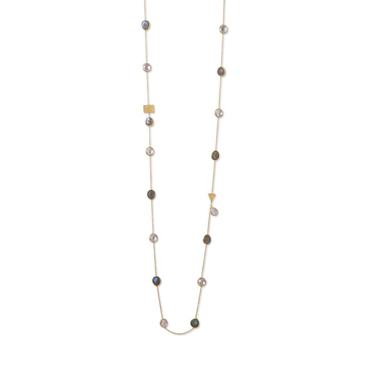 14k Yellow Goldplated Silver Labradorite and Quartz 38" Endless Necklace