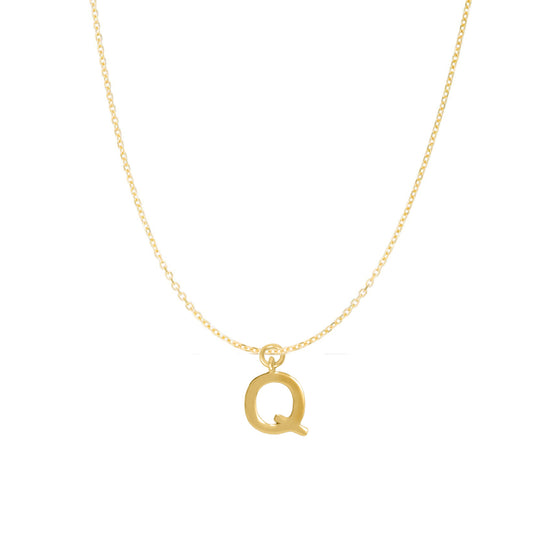 14K Goldplated Sterling Silver Polished "Q" Charm With Goldfilled 1.5mm Cable Chain
