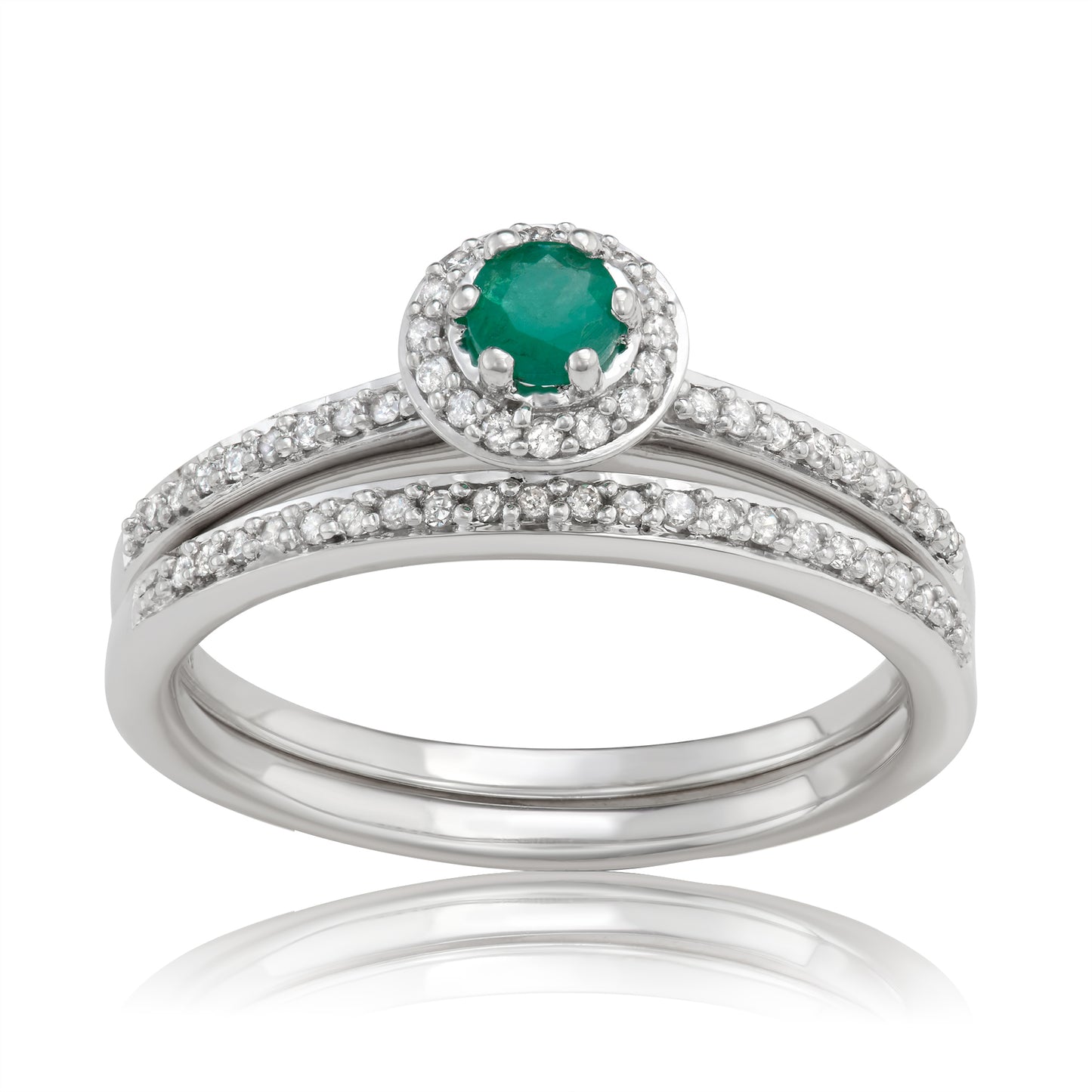 10K White Gold 0.5ct TW Emerald and White Diamond Bridal Set