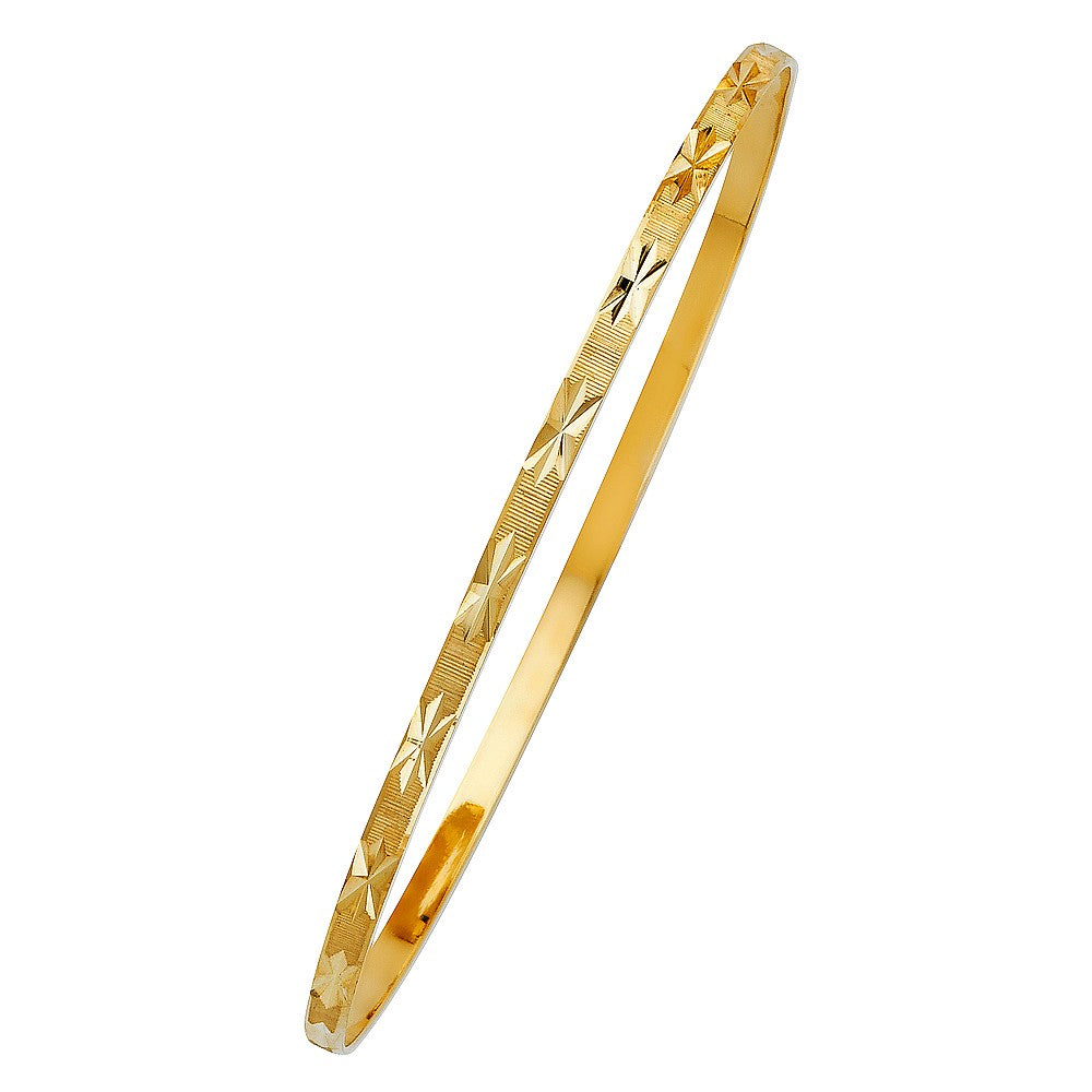 14k Yellow Gold Diamond-Cut 3mm Solid Bangle Bracelet