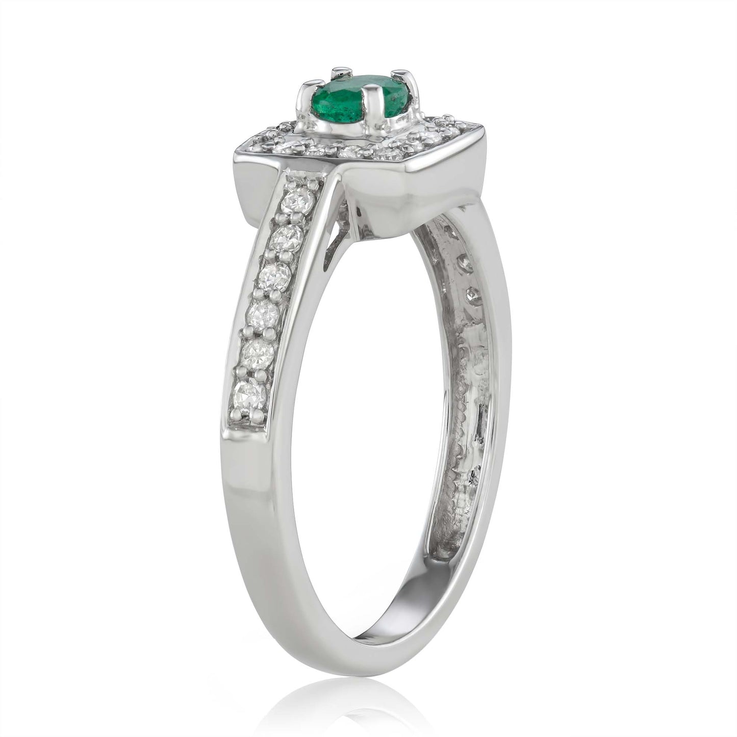 14K White Gold 0.50ct TW Emerald and Diamond Halo Engagement Ring