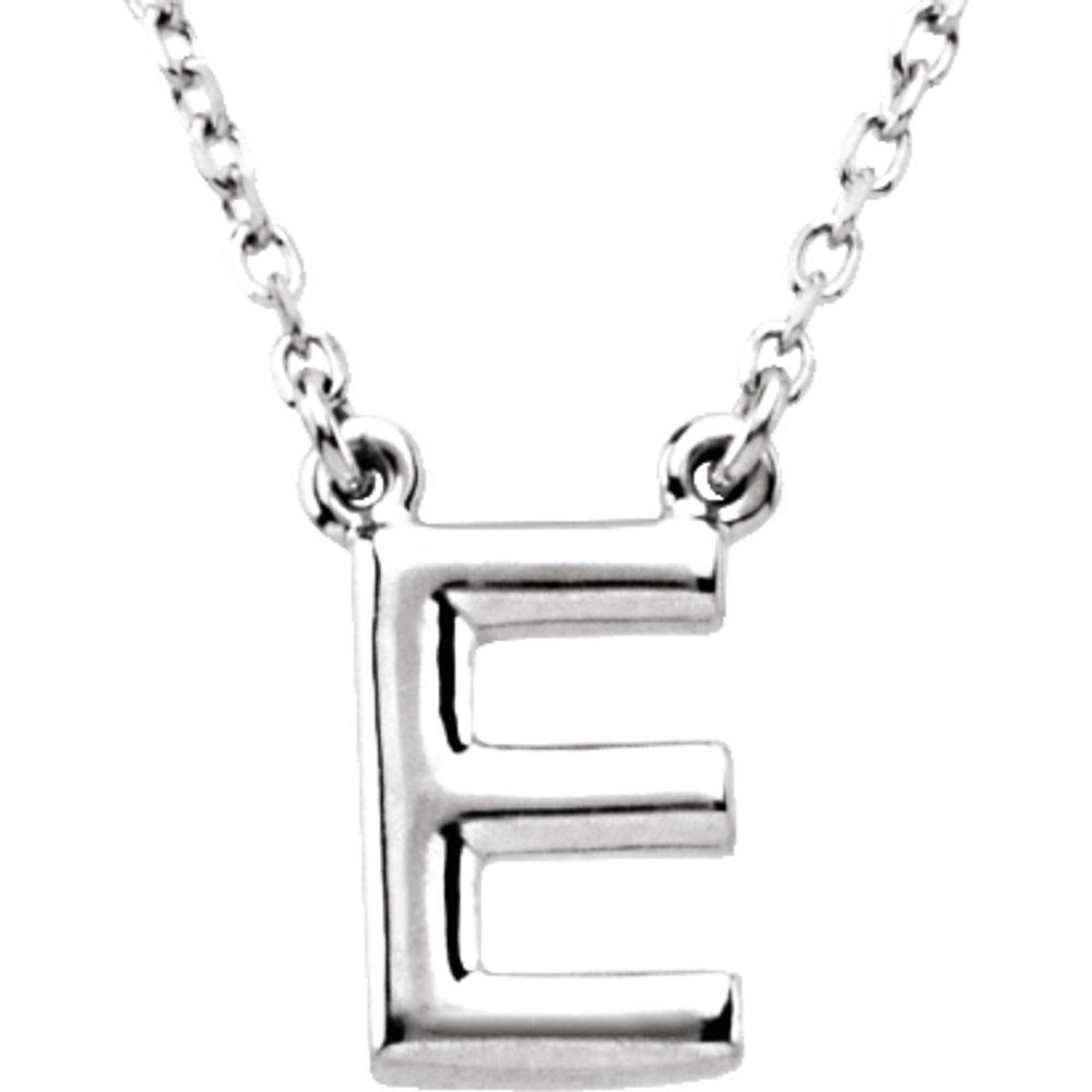 Sterling Silver Block Font E Initial Necklace