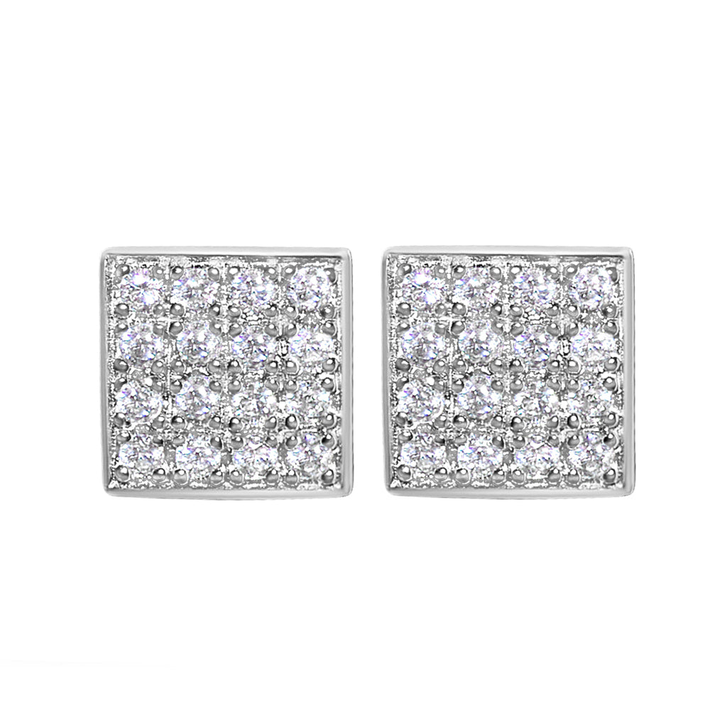 14k White Gold 8 mm Micro-pave Cubic Zirconia Square Stud Earrings