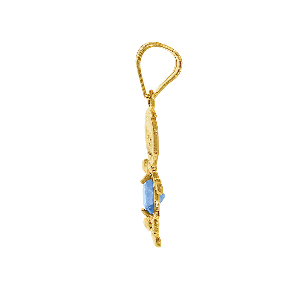 14k Yellow Gold Round-cut Cubic Zirconia December Birthstone Boy/Son Pendant with Square Wheat Chain