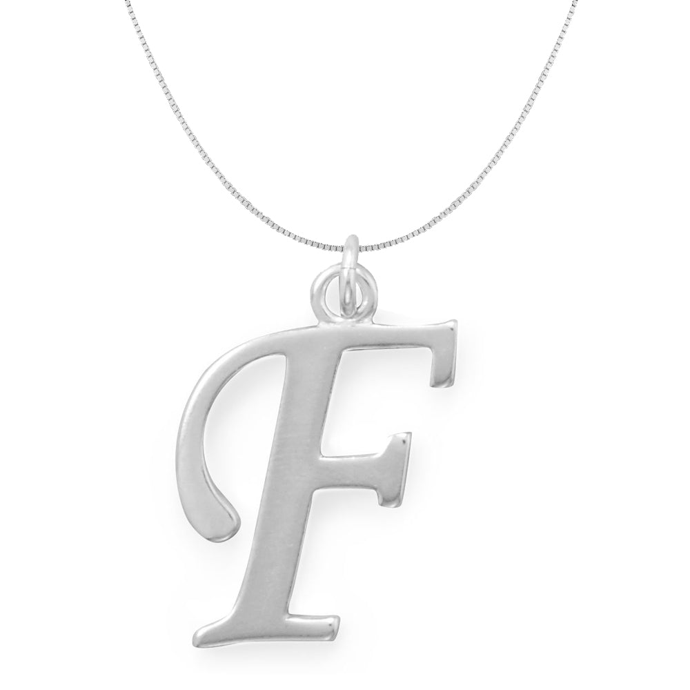 Sterling Silver Initial Letter F Pendant and Thin Box Chain