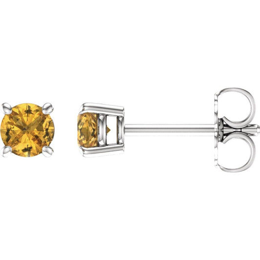 14k White Gold 4 mm Natural Yellow Sapphire Stud Earrings
