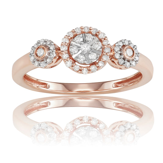 10k Rose Gold 0.23ct TDW White Diamond 3-Stone Style Engagement Ring