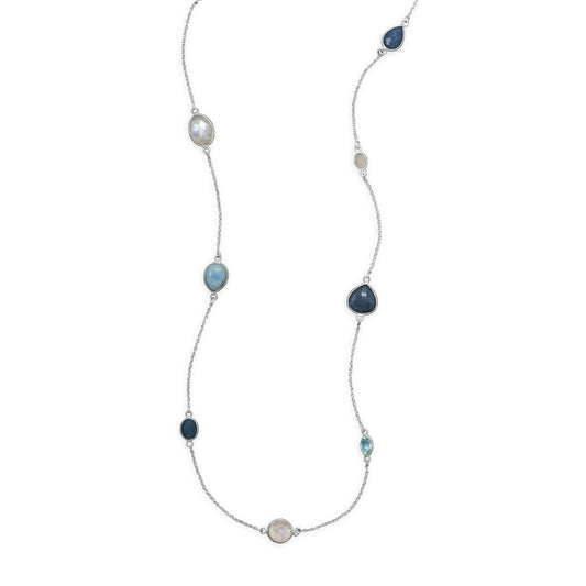 Sterling Silver 29" Multi Gemstone Endless Necklace